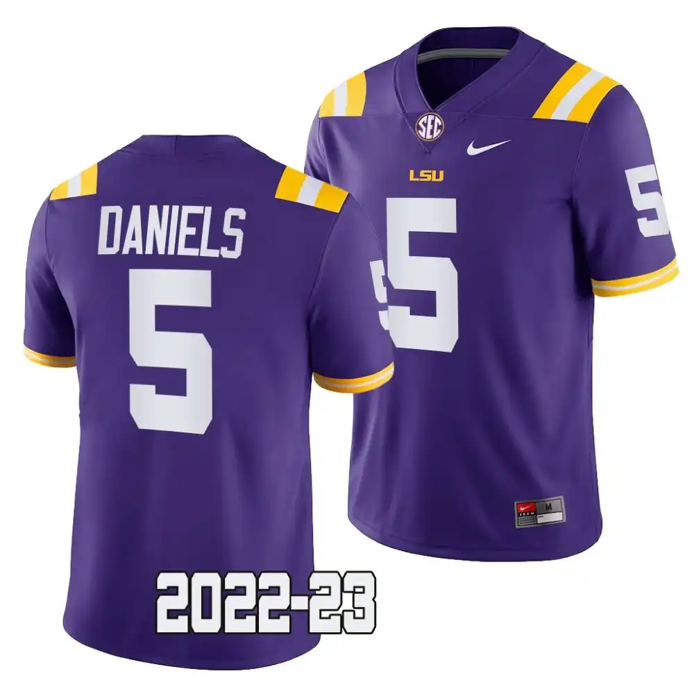 LSU Tigers #5 Jayden Daniels Men's 2022-23 NCAA Purple Game Football Jersey 2409MDVI4