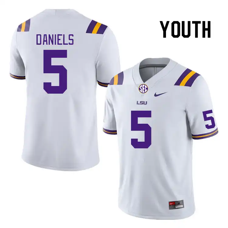 LSU Tigers #5 Jayden Daniels Youth White NCAA Football Jersey 2409XWUK3