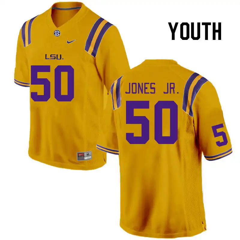 LSU Tigers #50 Emery Jones Jr. Youth Gold NCAA Football Jersey 2409APVW4