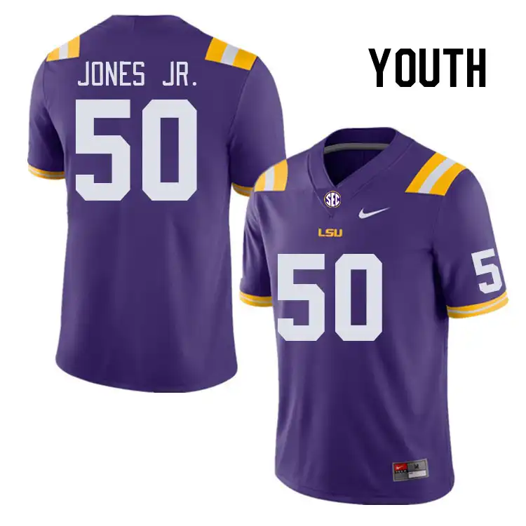 LSU Tigers #50 Emery Jones Jr. Youth Purple NCAA Football Jersey 2409ZZVL7