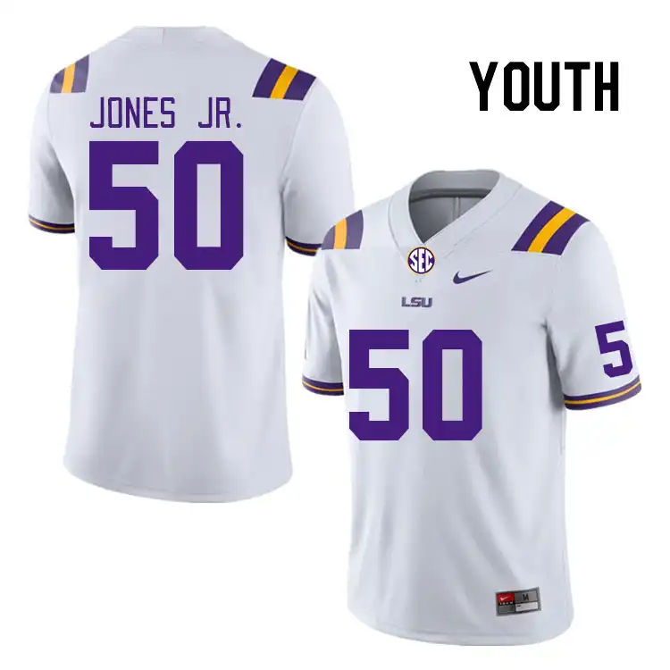 LSU Tigers #50 Emery Jones Jr. Youth White NCAA Football Jersey 2409PWHO8