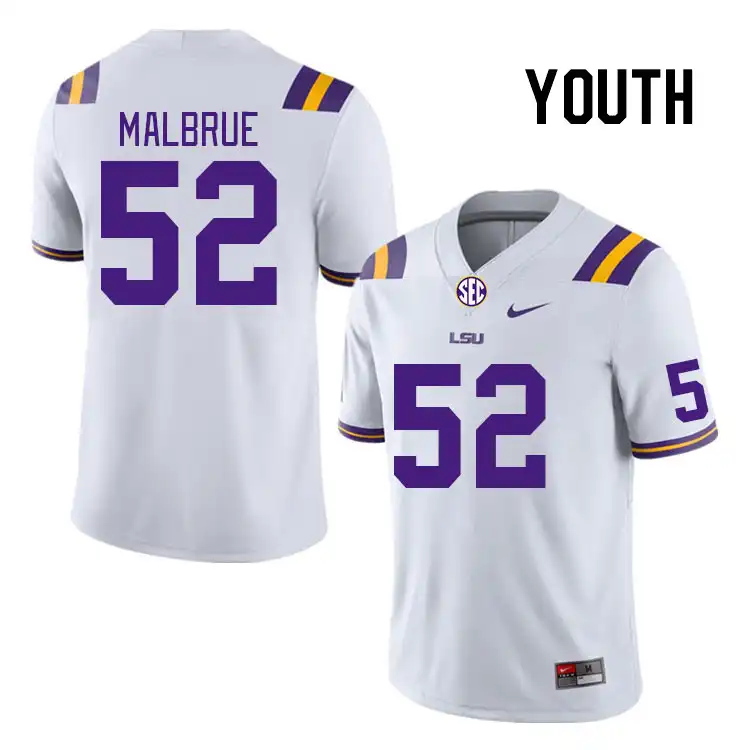 LSU Tigers #52 Princeton Malbrue Youth White NCAA Football Jersey 2409QZNN0