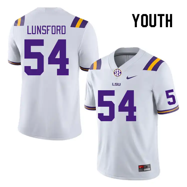 LSU Tigers #54 Martin Lunsford Youth White NCAA Football Jersey 2409YCHQ1