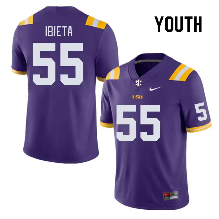 LSU Tigers #55 Jake Ibieta Youth Purple NCAA Football Jersey 2409KQDP5