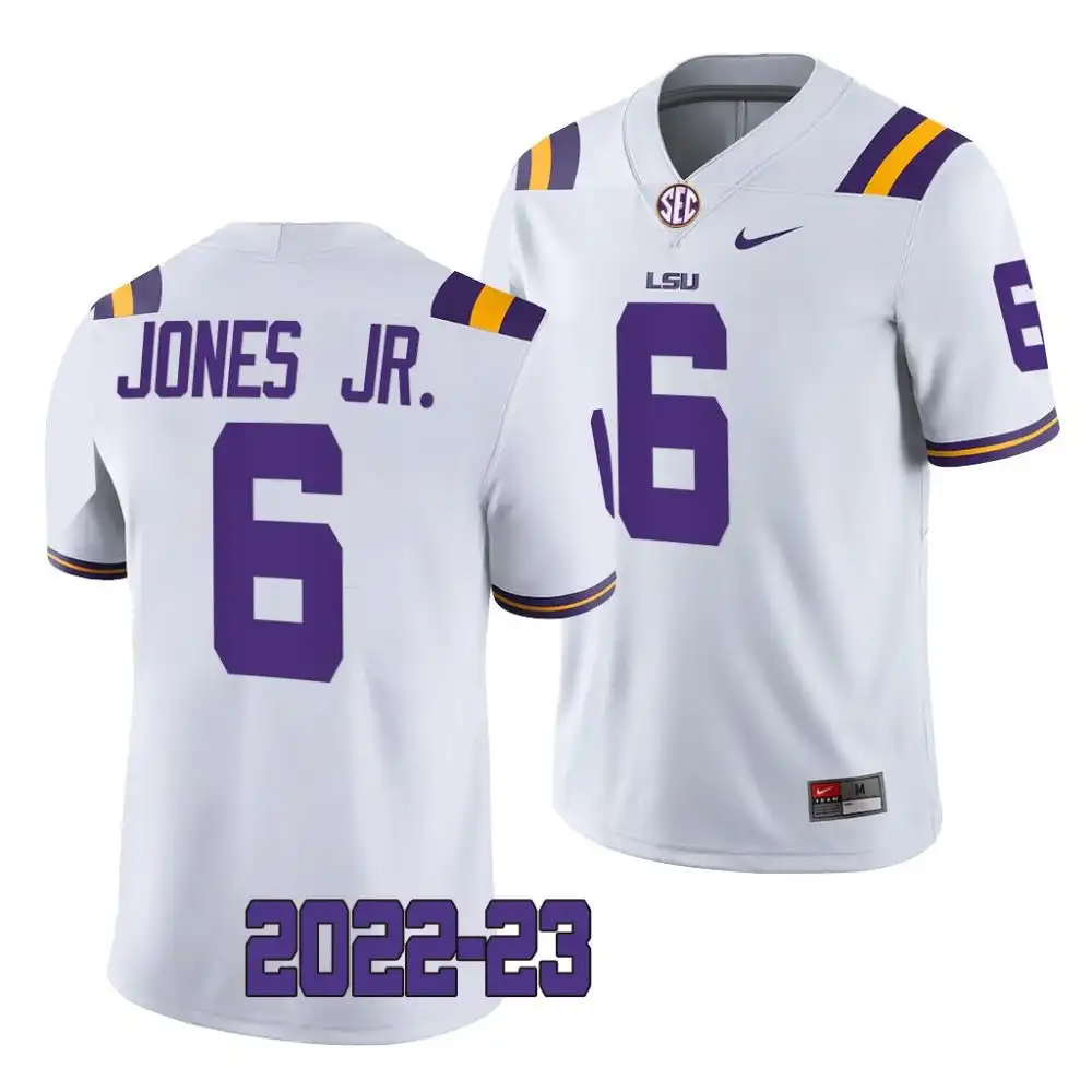 LSU Tigers #6 Mike Jones Jr. Men's 2022-23 NCAA Game White Football Jersey 2409CVCT6