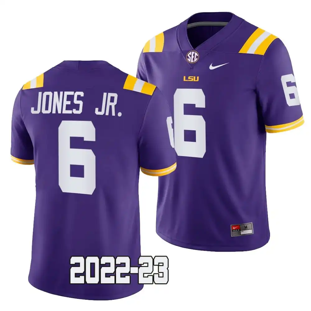 LSU Tigers #6 Mike Jones Jr. Men's 2022-23 NCAA Purple Game Football Jersey 2409HNBS6