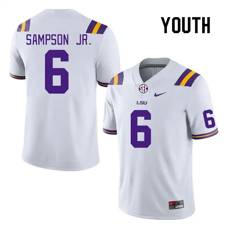 LSU Tigers #6 Shelton Sampson Jr. Youth White NCAA Football Jersey 2409XNBK1