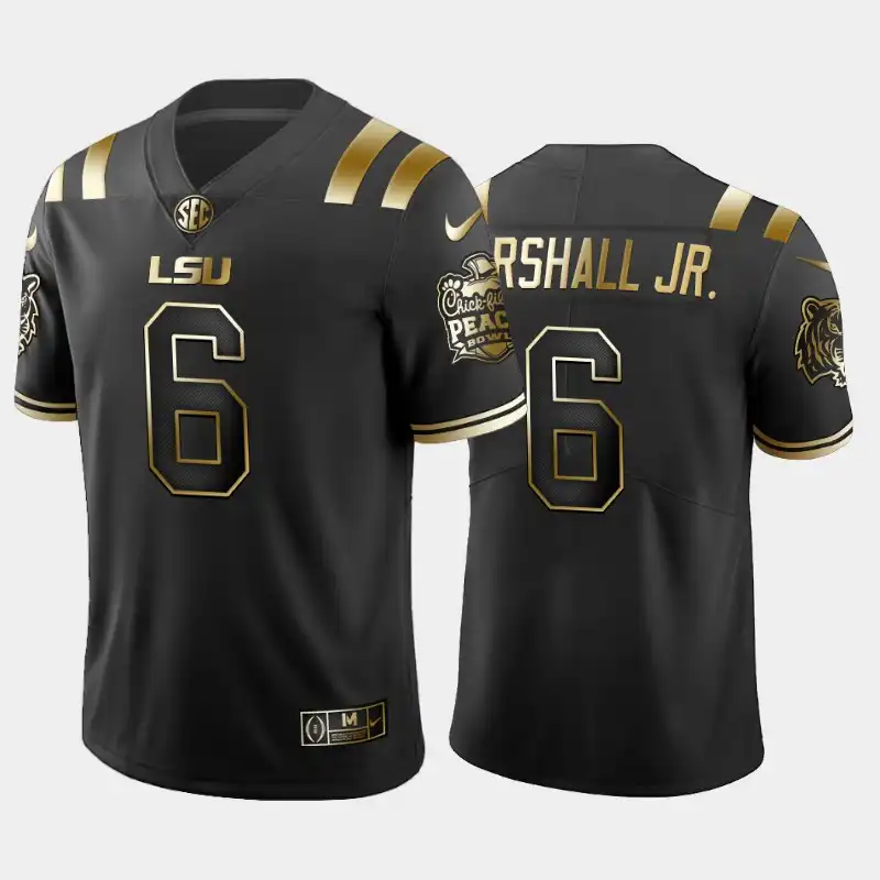 LSU Tigers #6 Terrace Marshall Jr. Men's Black Peach Bowl Champions NCAA Golden Edition 2019-20 Football Jersey 2409GVCT6