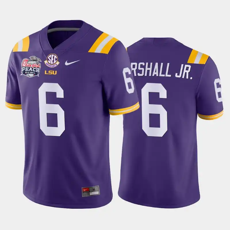 LSU Tigers #6 Terrace Marshall Jr. Men's Purple Peach Bowl Champions NCAA Away 2019-20 Football Jersey 2409EMIE3