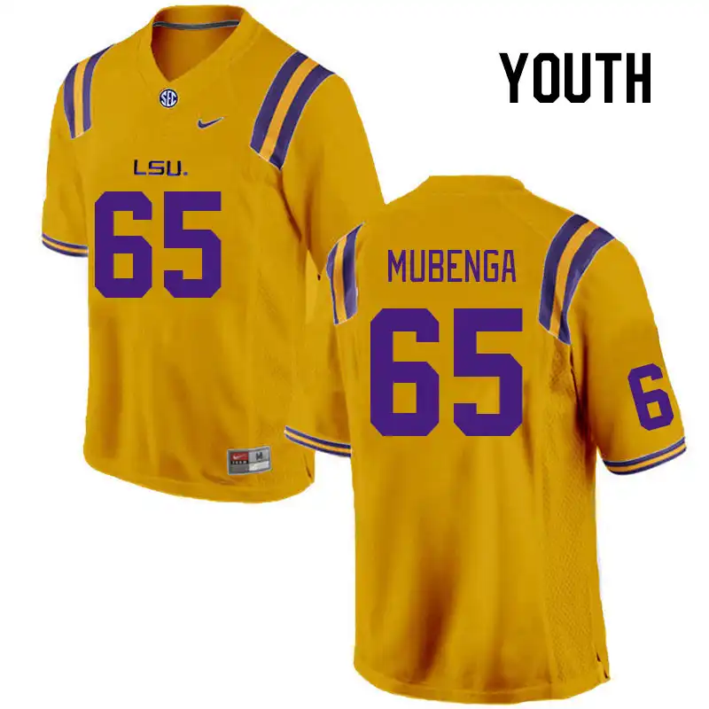 LSU Tigers #65 Paul Mubenga Youth Gold NCAA Football Jersey 2409NMUS5