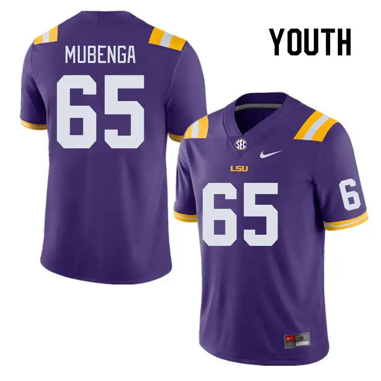 LSU Tigers #65 Paul Mubenga Youth Purple NCAA Football Jersey 2409ZLXG2