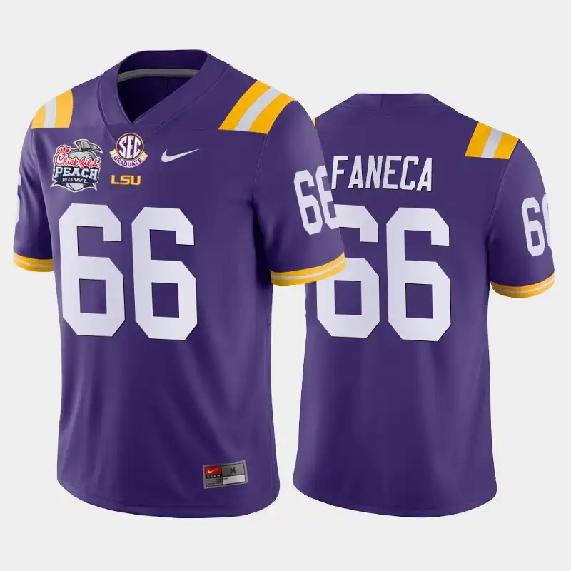 LSU Tigers #66 Alan Faneca Men's Purple Peach Bowl Champions NCAA Away 2019-20 Football Jersey 2409MXNU2