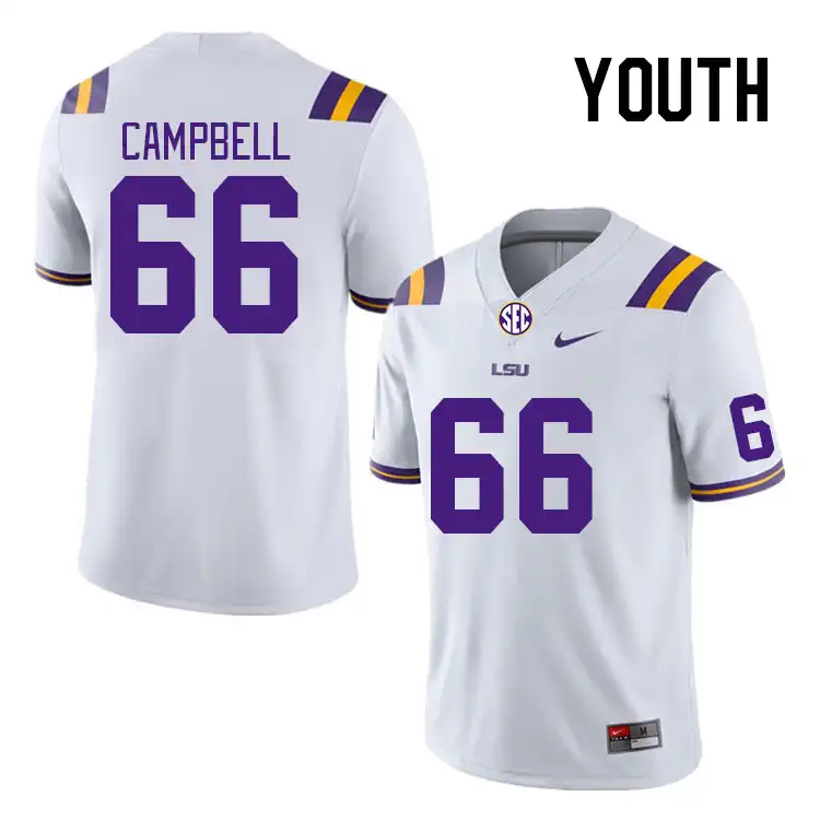 LSU Tigers #66 Will Campbell Youth White NCAA Football Jersey 2409BECS2