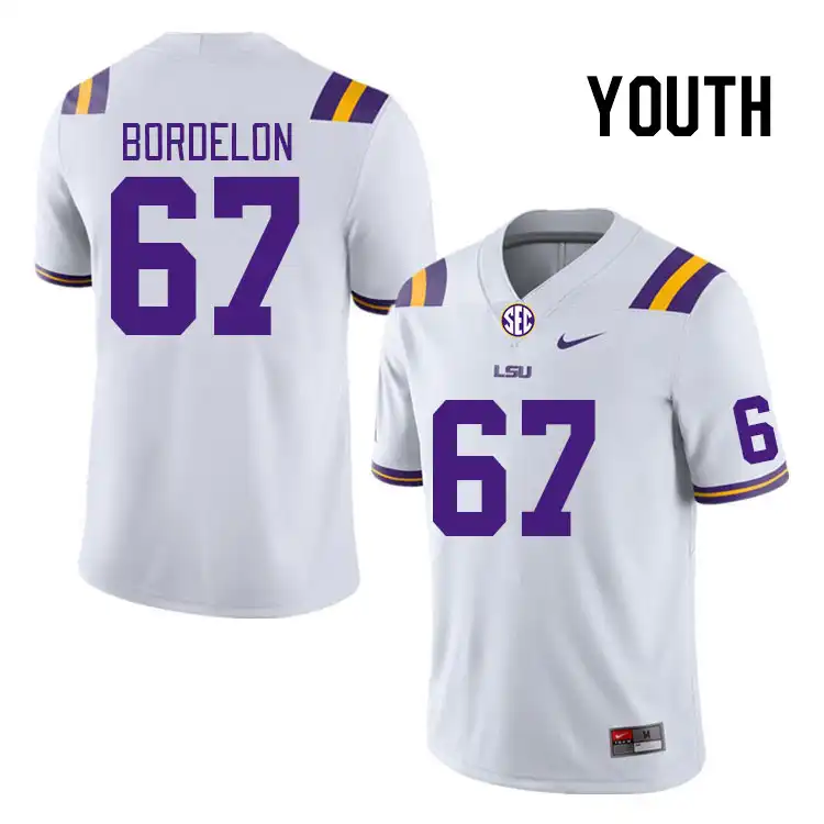 LSU Tigers #67 Bo Bordelon Youth White NCAA Football Jersey 2409AFQN5