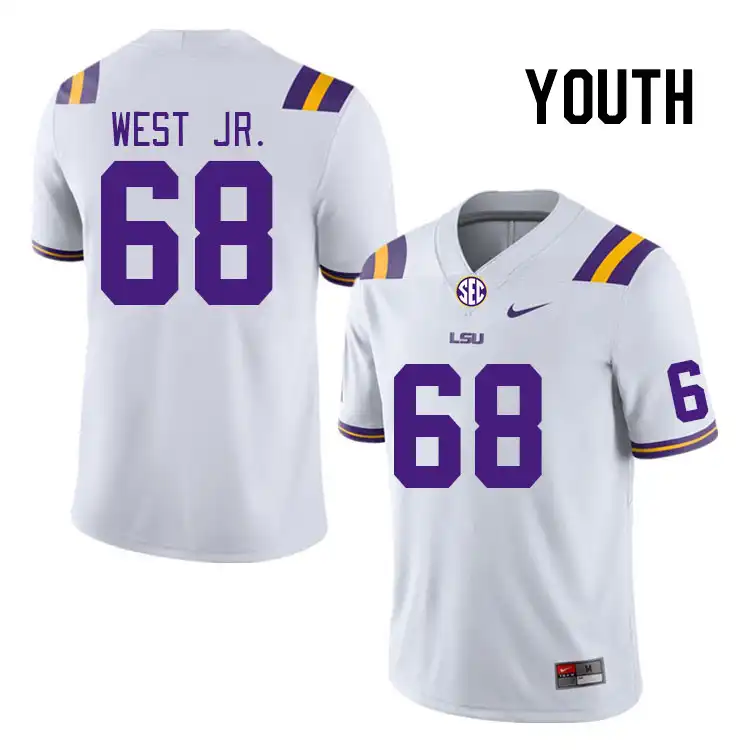 LSU Tigers #68 Fitzgerald West Jr. Youth White NCAA Football Jersey 2409XHSY8