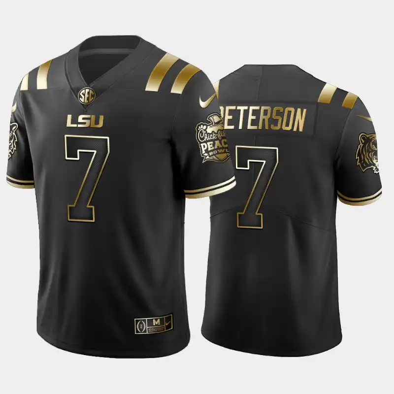 LSU Tigers #7 Patrick Peterson Men's Black Peach Bowl Champions NCAA Golden Edition 2019-20 Football Jersey 2409NXZF0