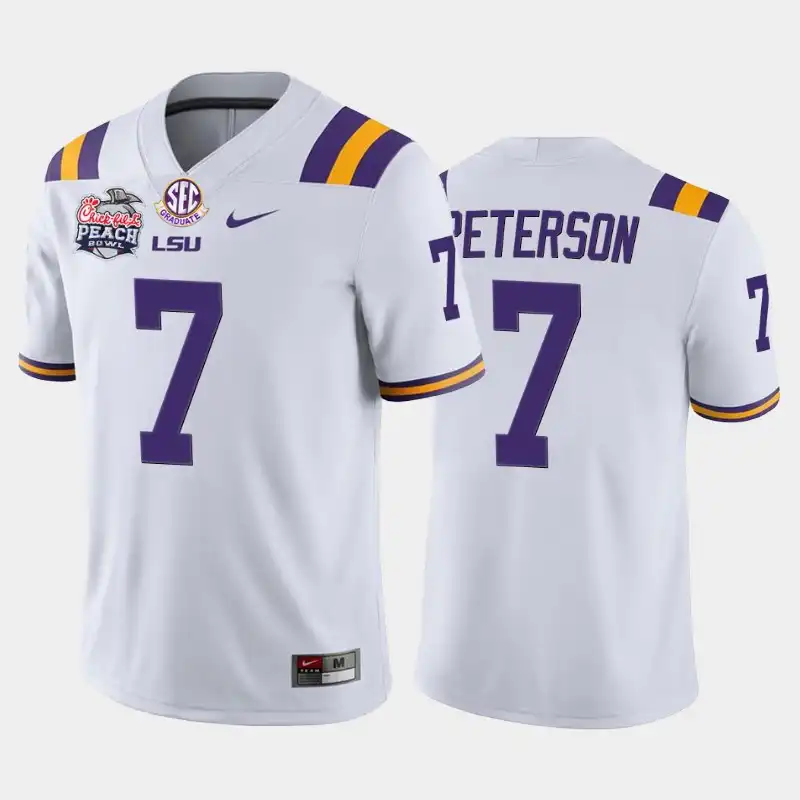 LSU Tigers #7 Patrick Peterson Men's White Peach Bowl Champions NCAA Home 2019-20 Football Jersey 2409QGIF7