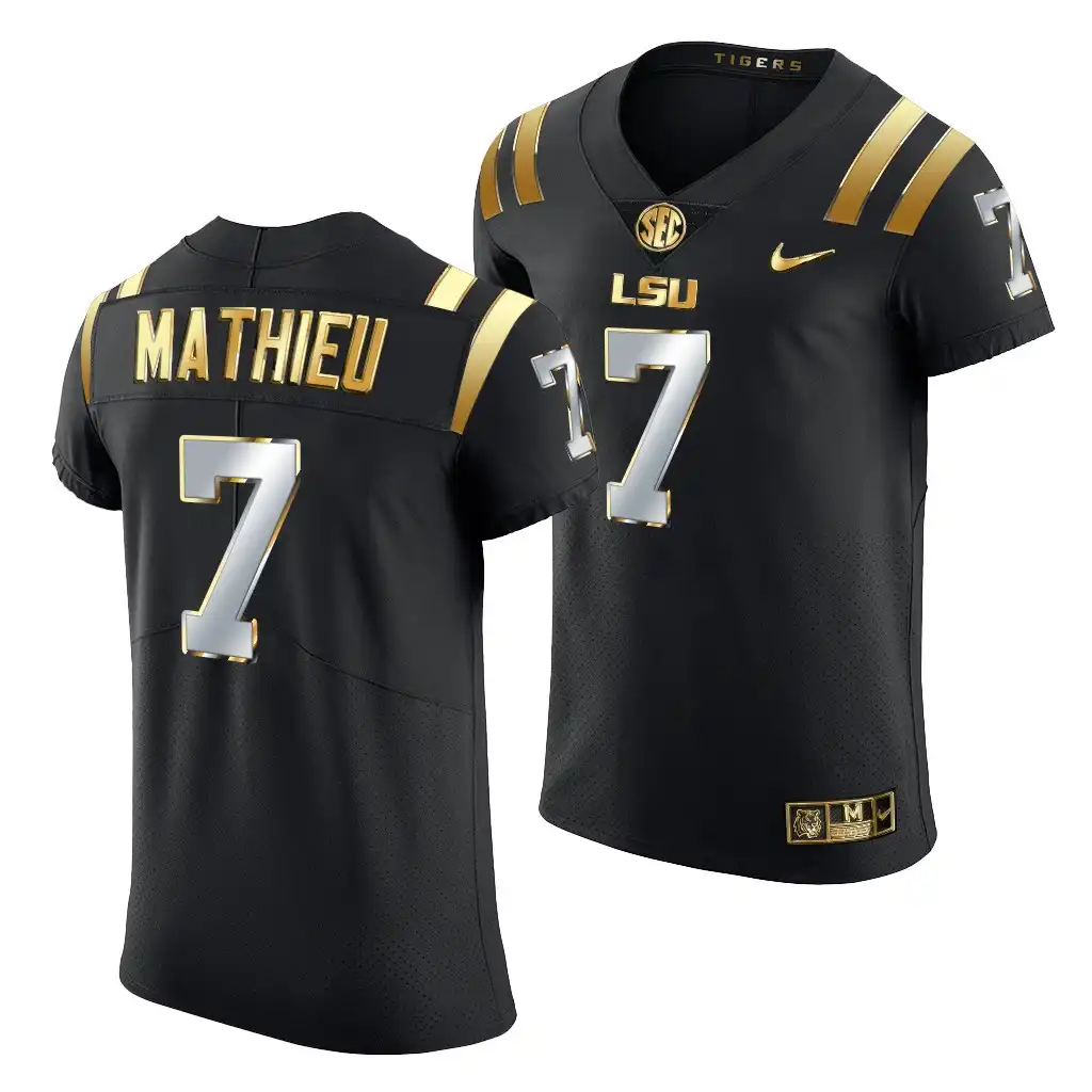 LSU Tigers #7 Tyrann Mathieu Men's Black NFL NCAA Elite Golden Edition Football Jersey 2409AHNQ8