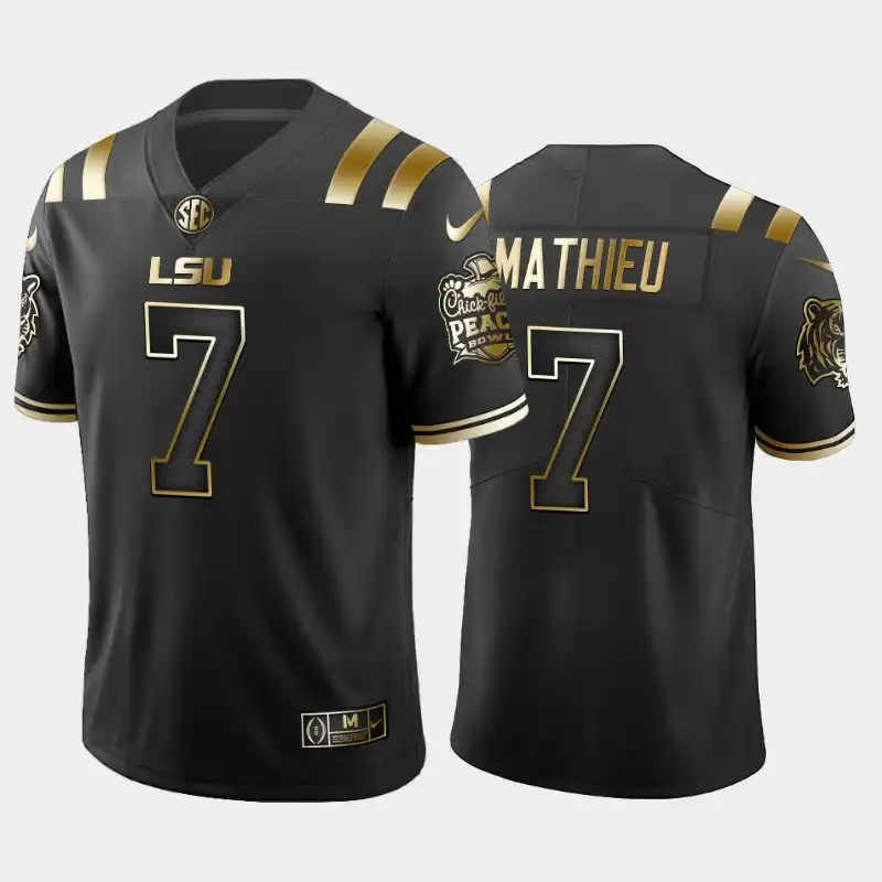 LSU Tigers #7 Tyrann Mathieu Men's Black Peach Bowl Champions NCAA Golden Edition 2019-20 Football Jersey 2409BRCD7