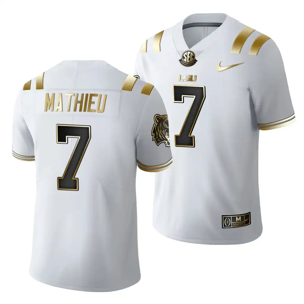 LSU Tigers #7 Tyrann Mathieu Men's White NFL NCAA Limited Golden Edition Football Jersey 2409DTLO6