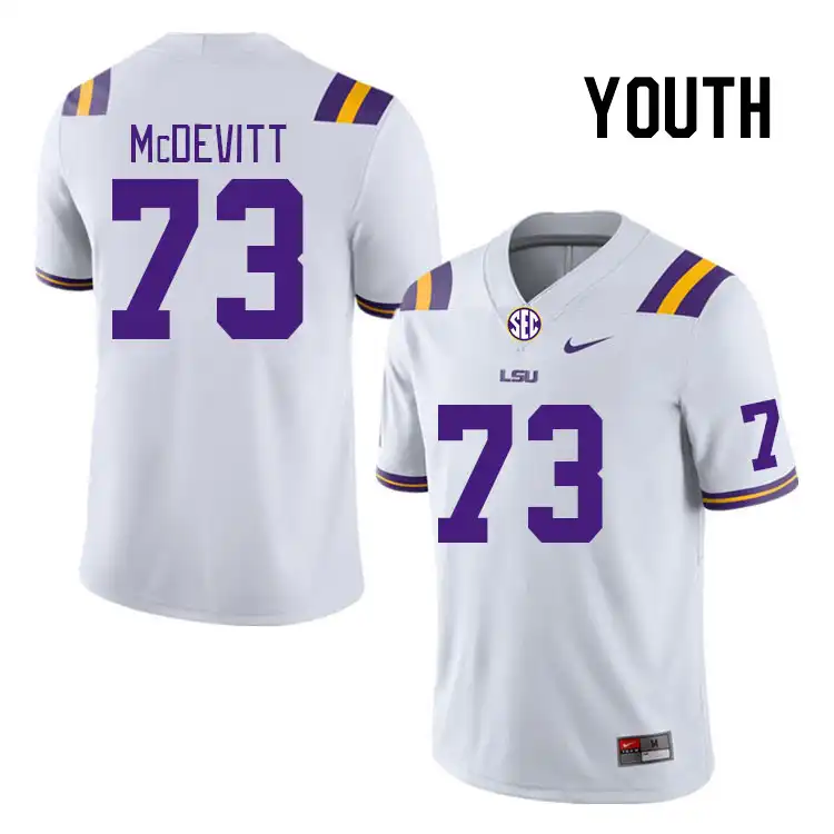 LSU Tigers #73 Jack McDevitt Youth White NCAA Football Jersey 2409CNJG7