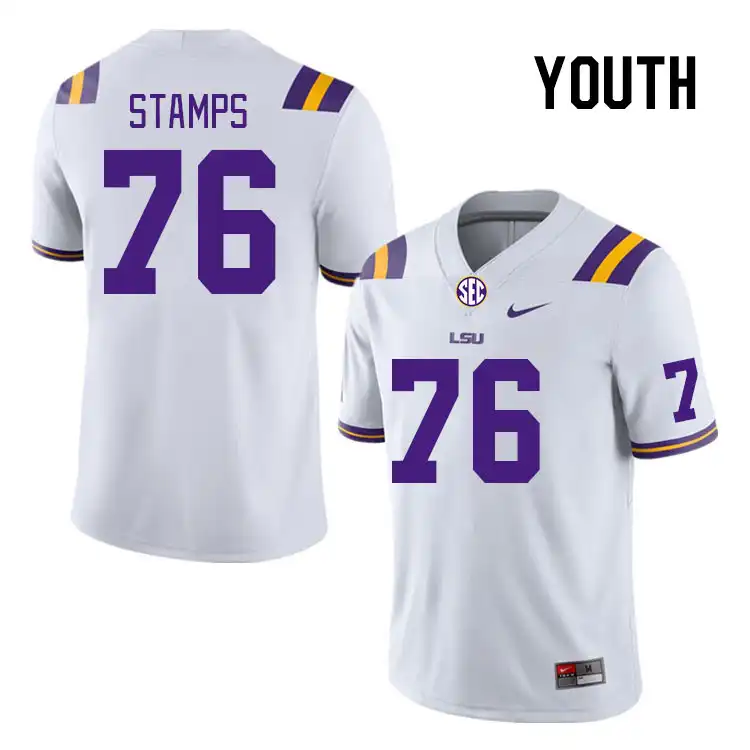 LSU Tigers #76 Christian Stamps Youth White NCAA Football Jersey 2409IJXA3