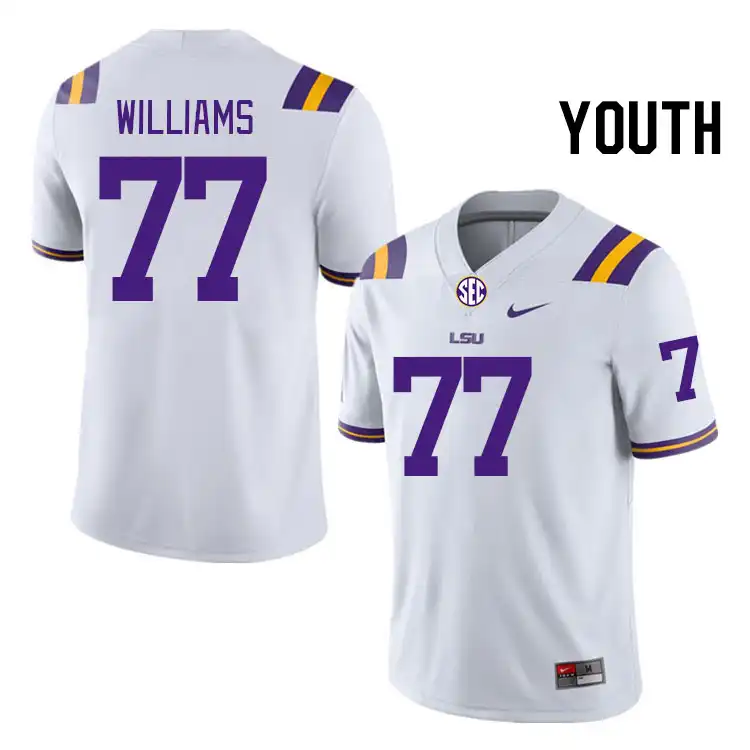 LSU Tigers #77 Ory Williams Youth White NCAA Football Jersey 2409FWQL7