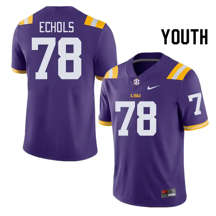 LSU Tigers #78 Coen Echols Youth Purple NCAA Football Jersey 2409YDFK8