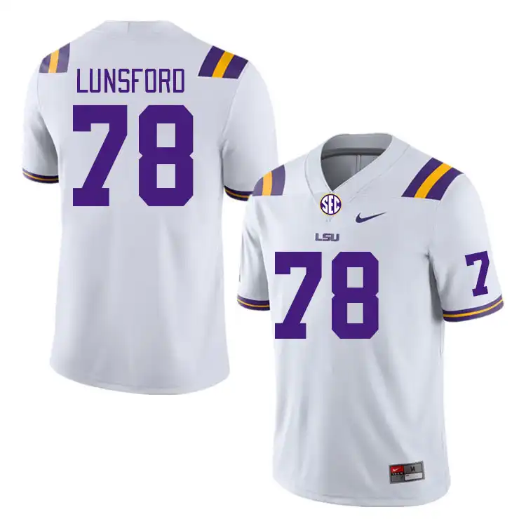 LSU Tigers #78 Mason Lunsford Men's White NCAA Football Jersey 2409LFAR1