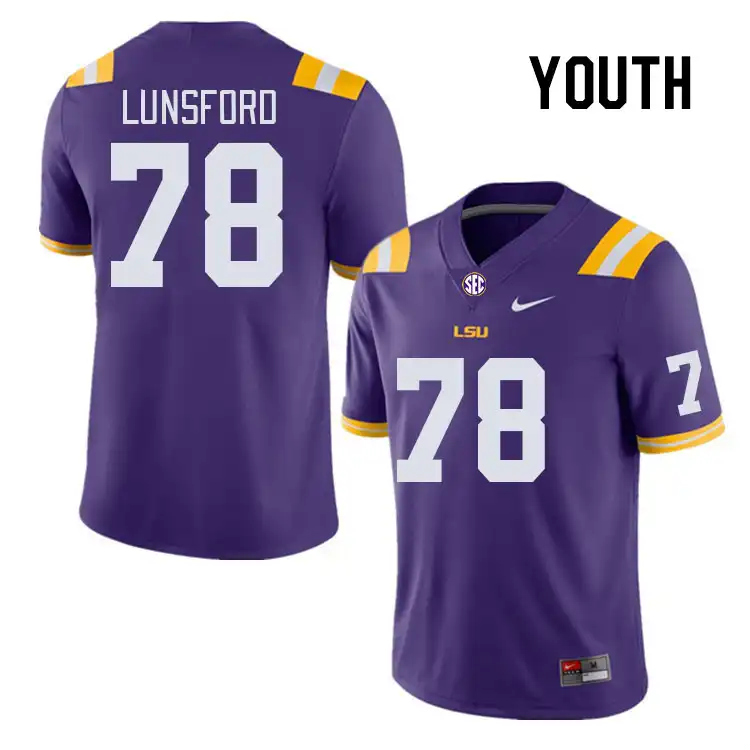 LSU Tigers #78 Mason Lunsford Youth Purple NCAA Football Jersey 2409XNYS4