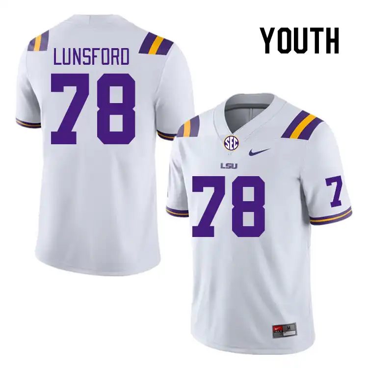 LSU Tigers #78 Mason Lunsford Youth White NCAA Football Jersey 2409HEIT7