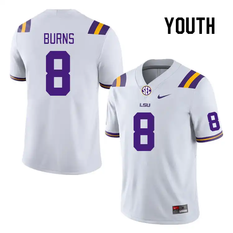 LSU Tigers #8 Major Burns Youth White NCAA Football Jersey 2409QIAO8