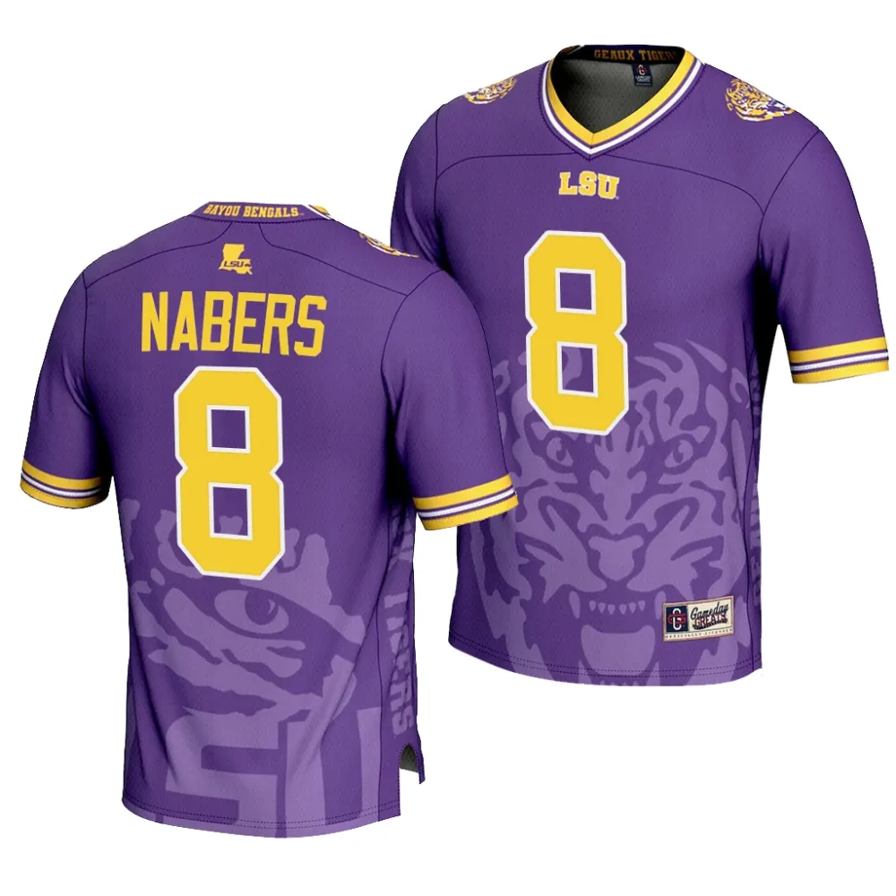 LSU Tigers #8 Malik Nabers Men's Icon Print NCAA Fashion Purple Football Jersey 2409QZRQ7