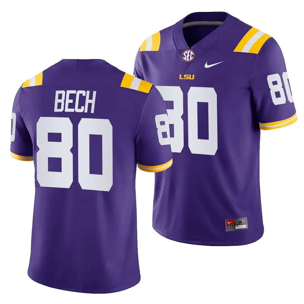 LSU Tigers #80 Jack Bech Men's Purple NCAA Game 2021-22 Football Jersey 2409RGTT6