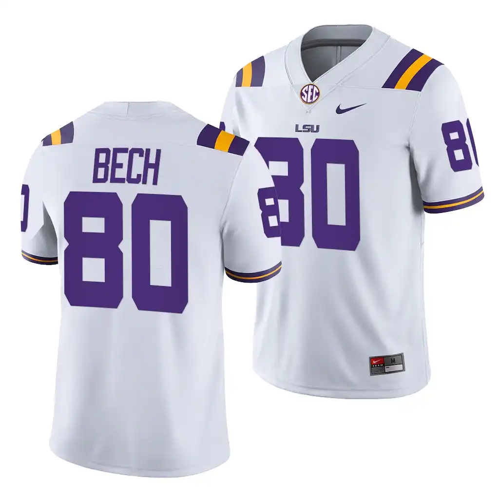 LSU Tigers #80 Jack Bech Men's White NCAA Game 2021-22 Football Jersey 2409VLIQ3