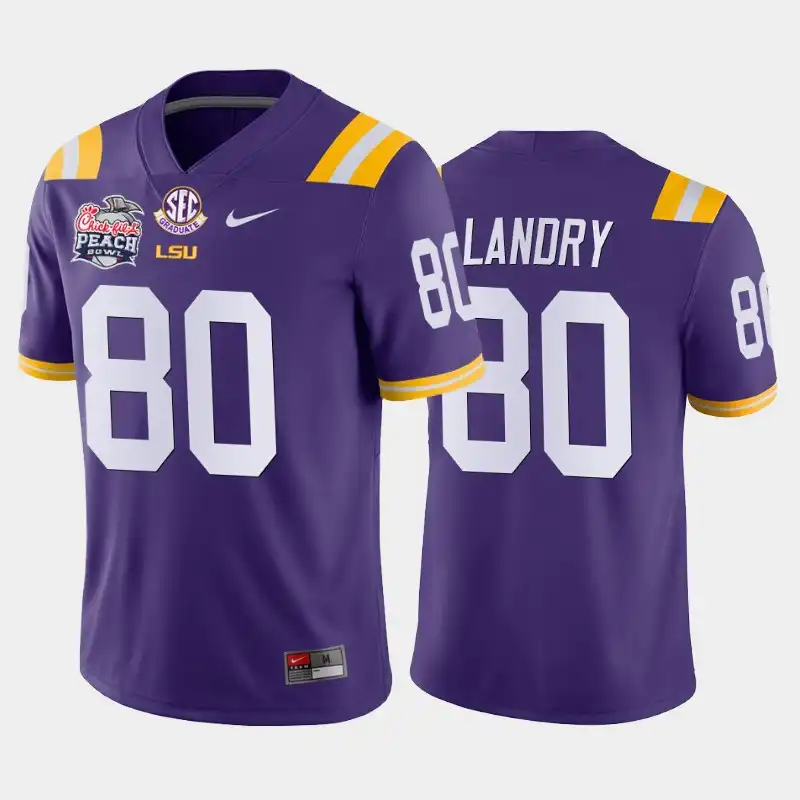 LSU Tigers #80 Jarvis Landry Men's Purple Peach Bowl Champions NCAA Away 2019-20 Football Jersey 2409ENIN6