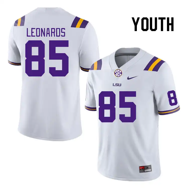 LSU Tigers #85 Gabe Leonards Youth White NCAA Football Jersey 2409UUAA8