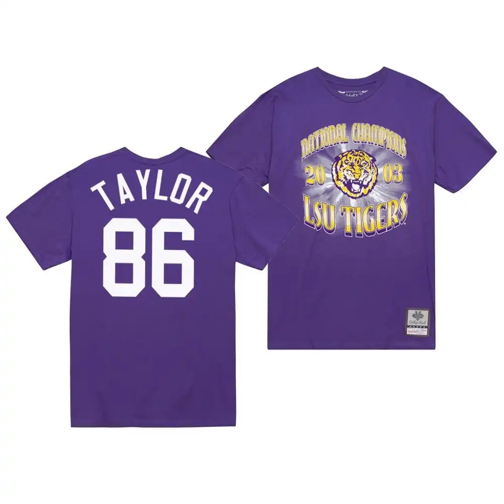 LSU Tigers #86 Mason Taylor Men's Big Shine Champs NCAA 2003 Purple Football T-Shirt 2409AWHP8