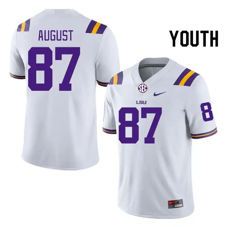 LSU Tigers #87 Joey August Youth White NCAA Football Jersey 2409DIZX6