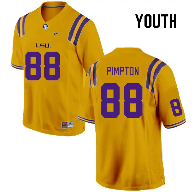 LSU Tigers #88 Ka'Morreun Pimpton Youth Gold NCAA Football Jersey 2409IKSH5