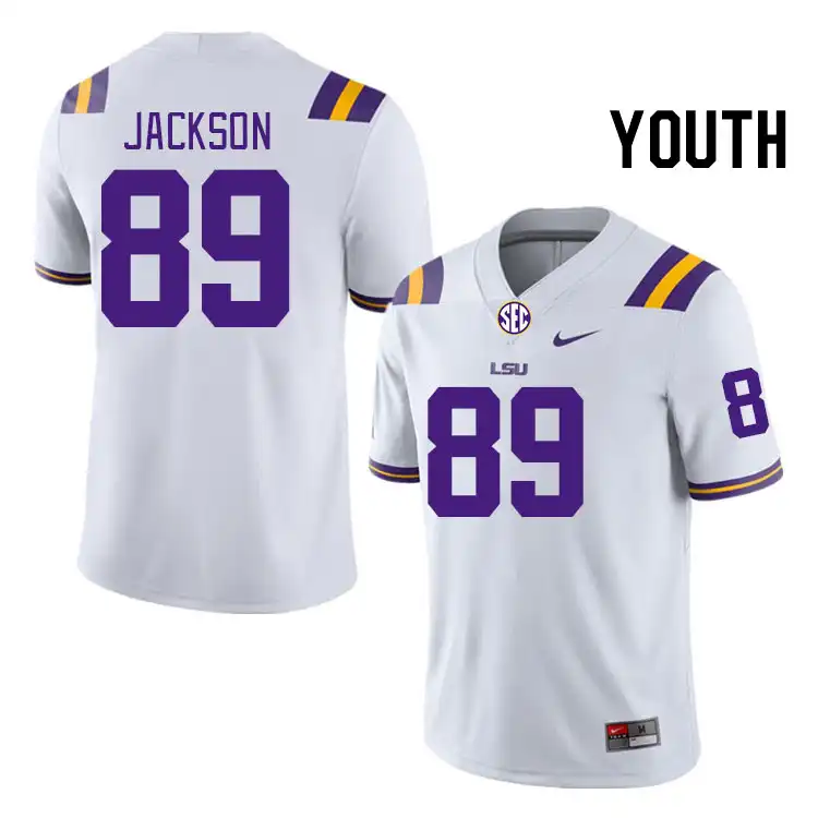 LSU Tigers #89 CJ Jackson Youth White NCAA Football Jersey 2409OYAR5