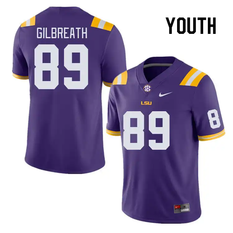 LSU Tigers #89 Connor Gilbreath Youth Purple NCAA Football Jersey 2409RXMK4