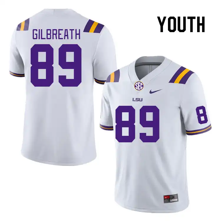 LSU Tigers #89 Connor Gilbreath Youth White NCAA Football Jersey 2409GNXN8