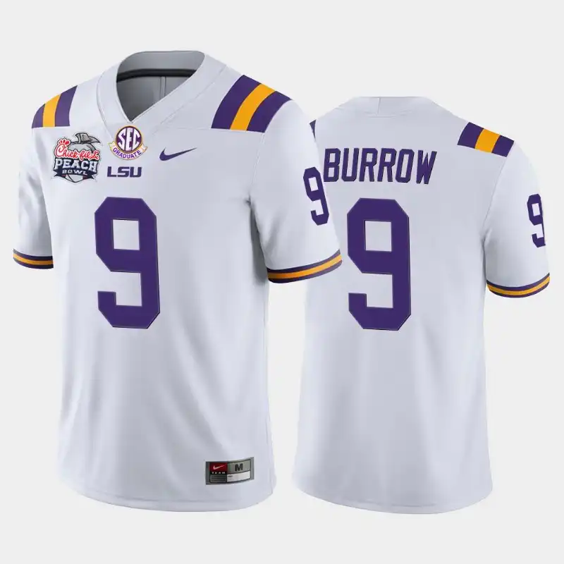 LSU Tigers #9 Joe Burrow Men's White Peach Bowl Champions NCAA Home 2019-20 Football Jersey 2409WCCH6