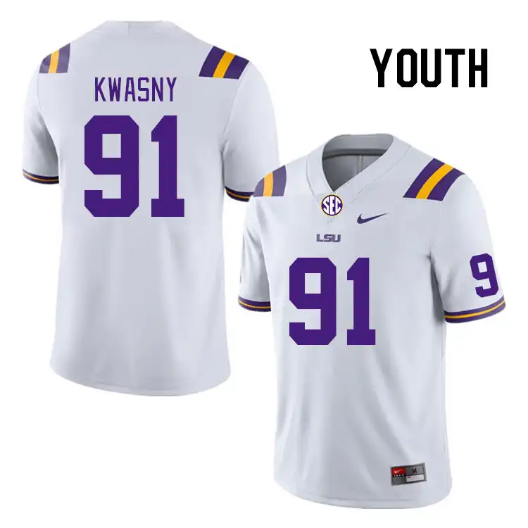 LSU Tigers #91 JC Kwasny Youth White NCAA Football Jersey 2409LZVP5