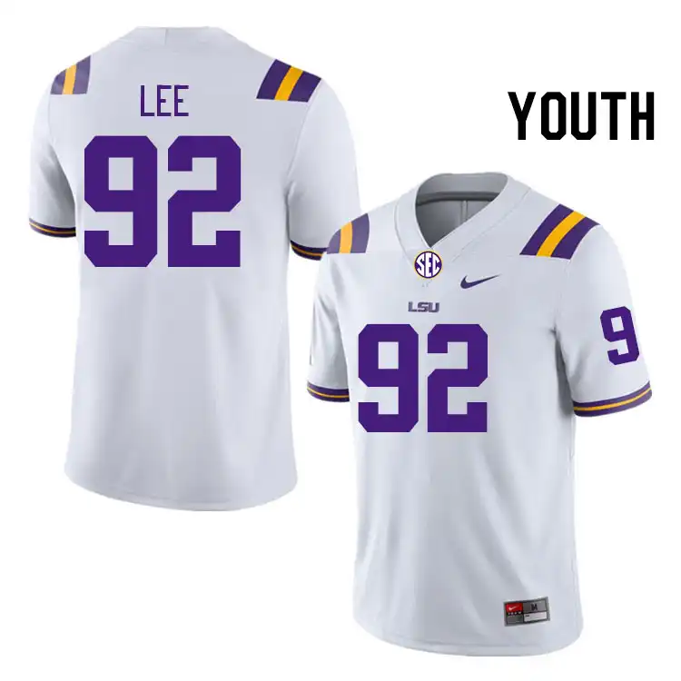 LSU Tigers #92 Jalen Lee Youth White NCAA Football Jersey 2409VMOL8