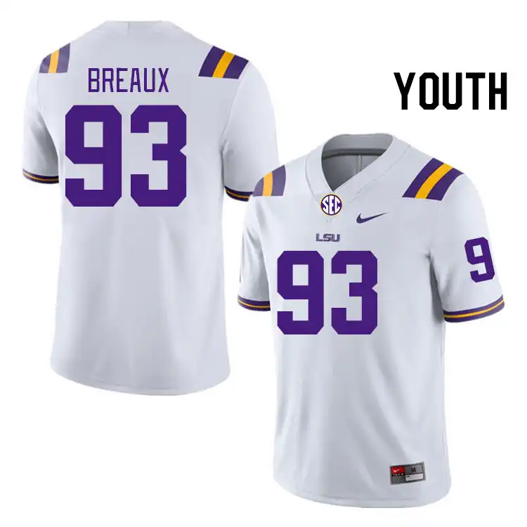 LSU Tigers #93 Ahmad Breaux Youth White NCAA Football Jersey 2409BZLS6