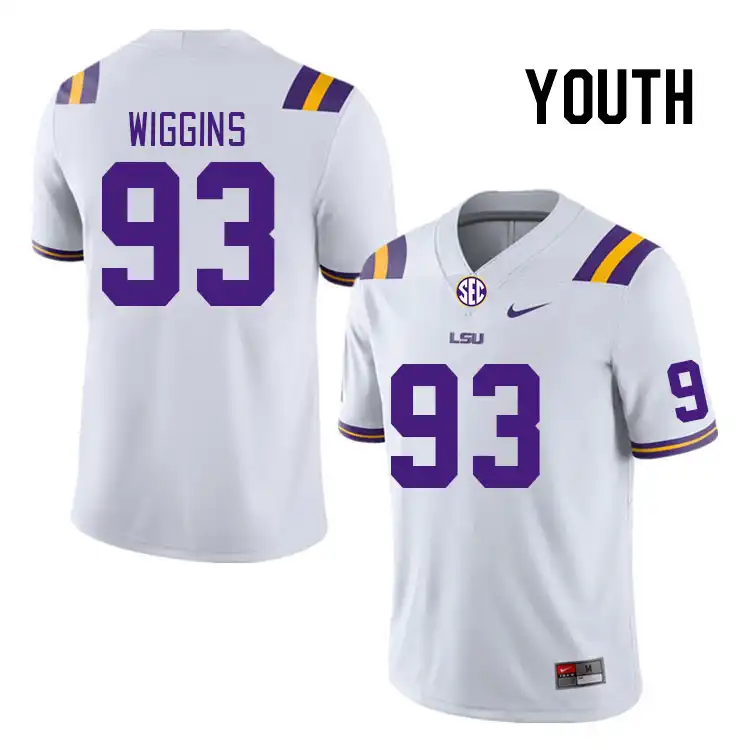 LSU Tigers #93 Quency Wiggins Youth White NCAA Football Jersey 2409PYNU3