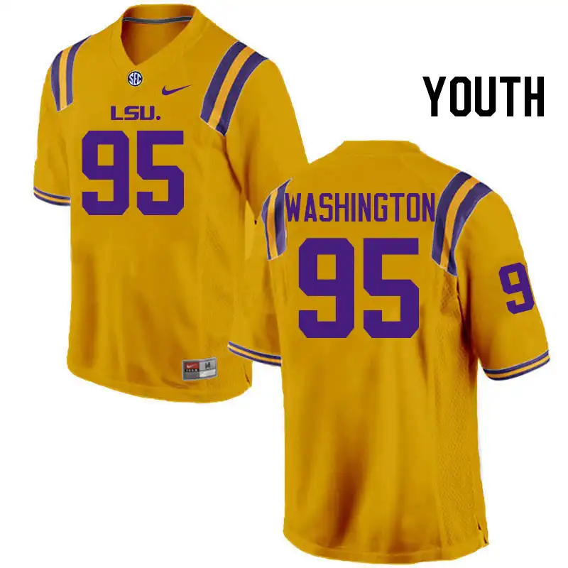 LSU Tigers #95 Shone Washington Youth Gold NCAA Football Jersey 2409XNFB1