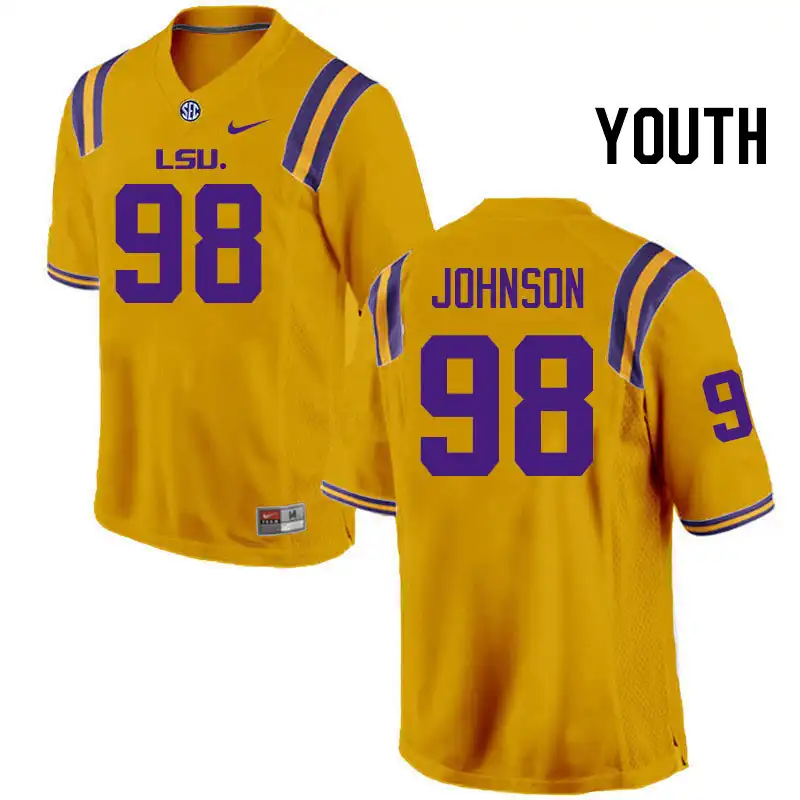 LSU Tigers #98 De'Myrion Johnson Youth Gold NCAA Football Jersey 2409EZDQ5